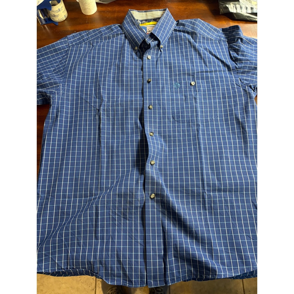 Wrangler George Strait Cowboy Cut Blue Plaid Button Down Shirt Mens L